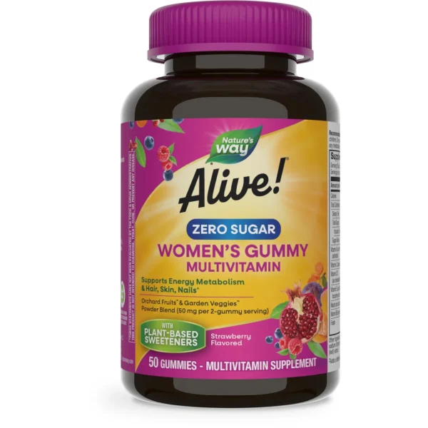 Nature’s Way Alive! Women’s Gummy Multivitamin, Zero Sugar, B-Vitamins, Strawberry Flavored, 50 Ct