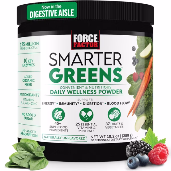 Smarter Greens Daily Wellness Greens Powder, Super Greens Superfoods Supplement, 30 Servings by Force Factor