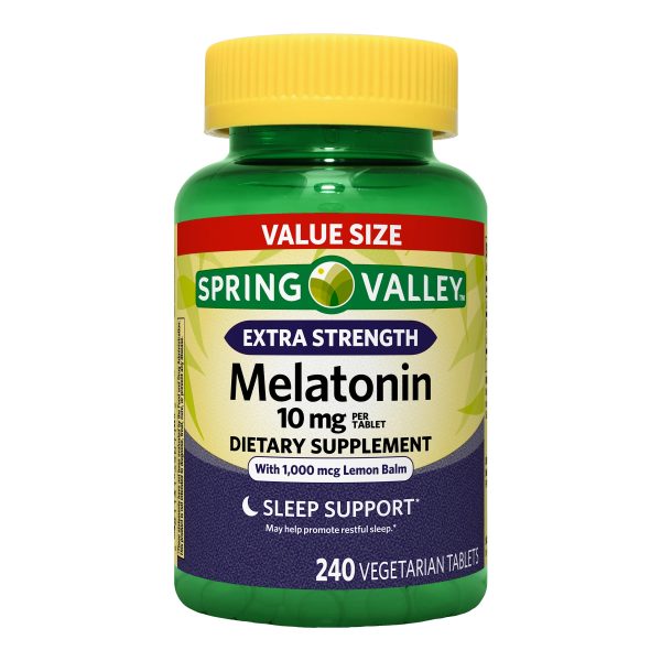 Spring Valley Extra Strength Melatonin Tablets Dietary Supplement Value Size, 10 mg, 240 Count